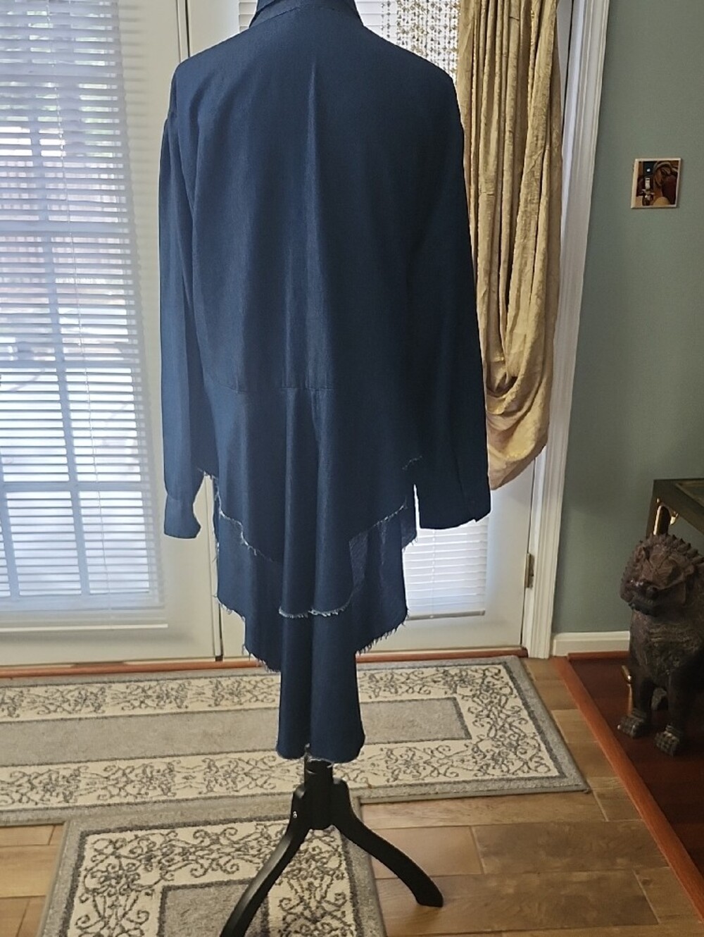Navy Ruffled Button-Down Shirt - Picture 3 of 3